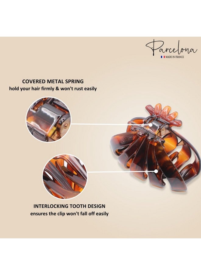 Parcelona French Fleur Medium 3.25" Wide Tortoise Shell Celluloid French Hair Claw Clips Jaw Fashion Durable And Styling Hair Accessories For Women Strong Hold No Slip Grip Made In France - Image 3