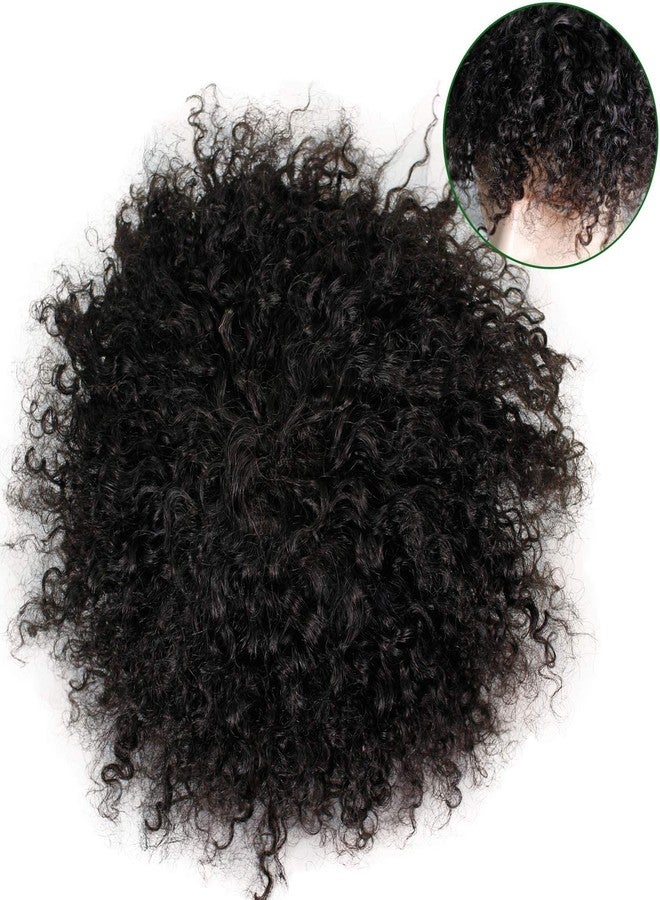 Voloria Toupee for Man Europen Human Hair Replacement Systems Men Hairpiece Mono Lace with PU Around Curly Wig (Natural Black Color, 10"x8"). - Image 5