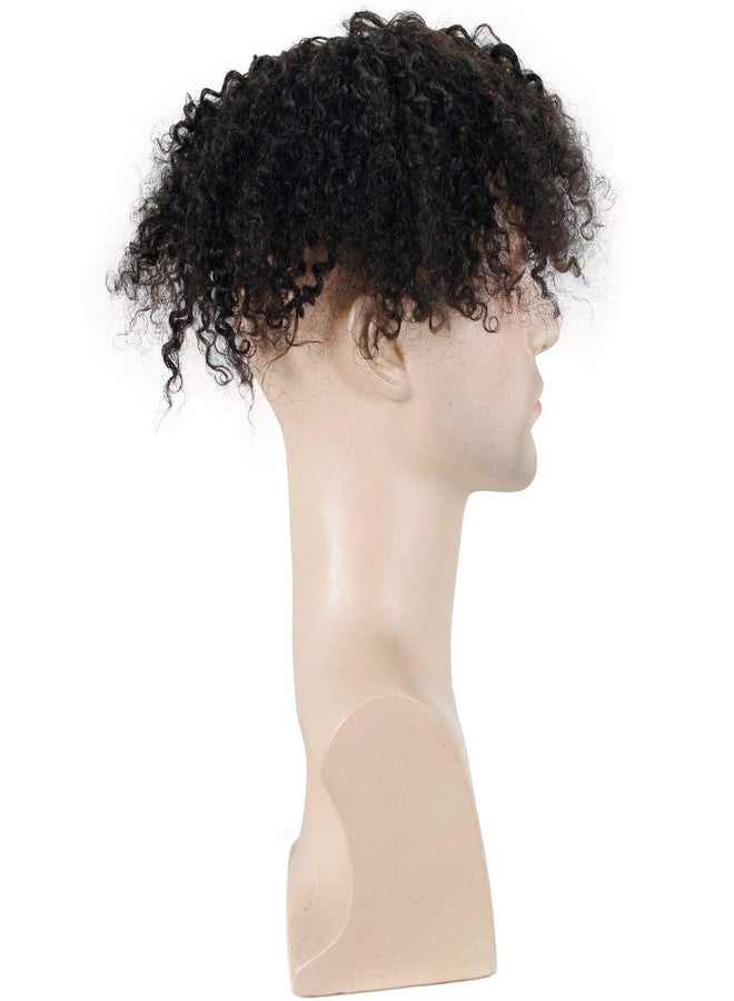 Voloria Toupee for Man Europen Human Hair Replacement Systems Men Hairpiece Mono Lace with PU Around Curly Wig (Natural Black Color, 10"x8"). - Image 3