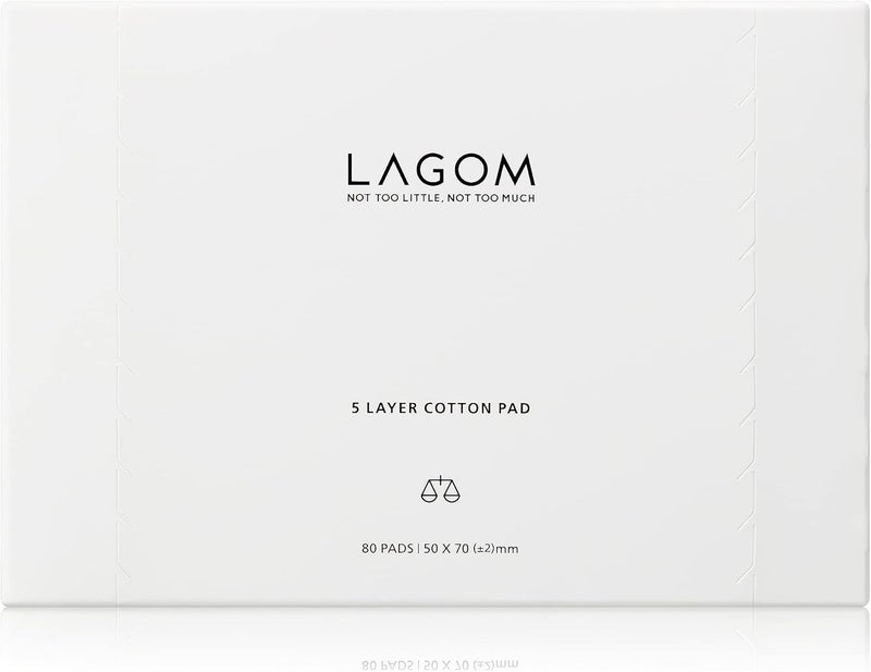 LAGOM 5 Layer Cotton Pad 100% Natural Hypoallergenic Separable Cleansing Puff Lint-Free Soft Facial Square Wipe Eye Cosmetic Toner Makeup Nail Polish Remover Sensitive Dry Oily Skin 2"x2.75" 80 Count