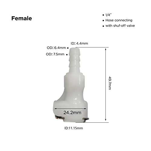 BBTUS 1/4" 3/8" 5/16" Plastic Hose Barb In-Line Quick Connector, Quick Release Vacuum Disconnect Coupling, Shut-Off Valved Insert Tube Quick Connect Fittings (1 Male+ 1 Female)(1/4") - Image 2