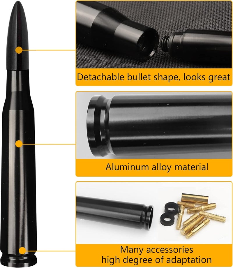 Turcee Car Bullet Antenna,Truck Exterior Decoration Accessories Car Vehicle Replacement Antenna Conpatible with Ford F150 F250 F350RAM 1500 2500 3500 Heavy Duty Pickup Trucks Accessories (Black) - Image 3
