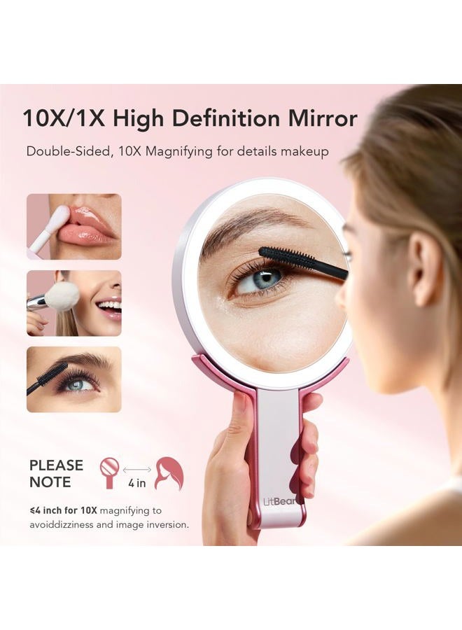 LitBear Travel Makeup Mirror With Lights, Rechargeable Double Sided 10X/1X Magnifying, Portable Lighted Beauty, 3 Color Lighting, Dimmable Touch Screen, Tabletop Handhold Hanging (White) - Image 3