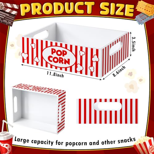 GlikCeil Movie Night Supplies Snack Trays with Handles Reusable Wooden Movie Gift Basket for Theater Popcorn Bucket Bowl Box Container Family Room Christmas Decor(Striped) - Image 2