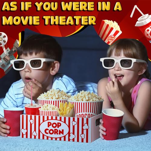 GlikCeil Movie Night Supplies Snack Trays with Handles Reusable Wooden Movie Gift Basket for Theater Popcorn Bucket Bowl Box Container Family Room Christmas Decor(Striped) - Image 4
