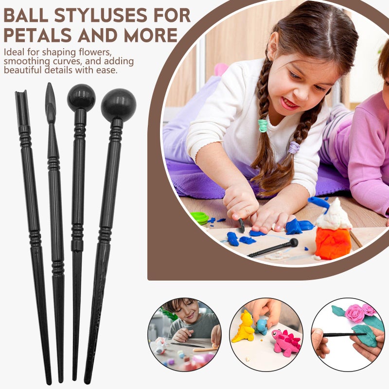 FJCTER Clay Tools, 18pcs DIY Plastic Pottery Tool Kit for Polymer, Modeling, Air Dry Clay, Sculpting Tools Dotting Ball Stylus Pen for Embossing, Fondant, Crafts, Styling, for Kids and Beginners - Image 3
