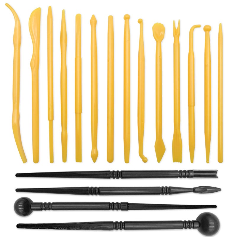 FJCTER Clay Tools, 18pcs DIY Plastic Pottery Tool Kit for Polymer, Modeling, Air Dry Clay, Sculpting Tools Dotting Ball Stylus Pen for Embossing, Fondant, Crafts, Styling, for Kids and Beginners - Image 1