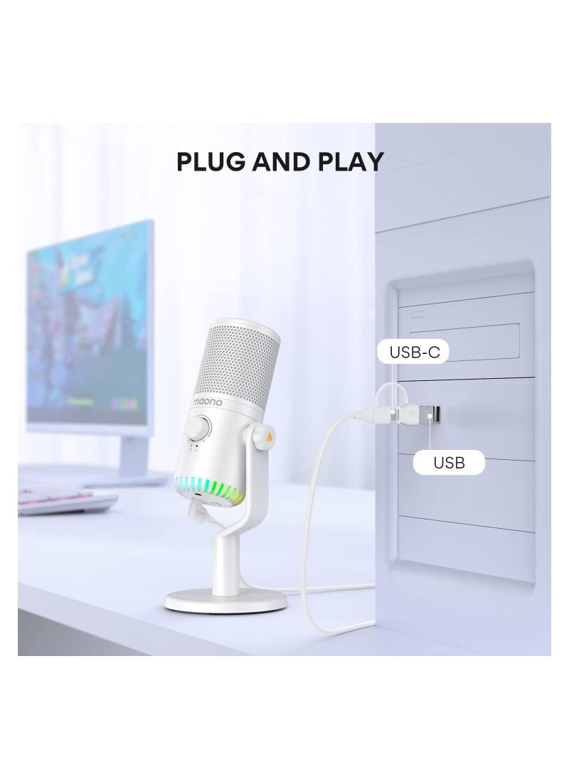 Maono - MAONO USB Gaming Microphone for PC, Programmable Condenser Mic with RGB Light, Mute, Gain, Monitoring, Volume Control for Streaming, Podcast, Twitch, YouTube, Discord, Computer, Mac, PS5, DM30 White - Image 1
