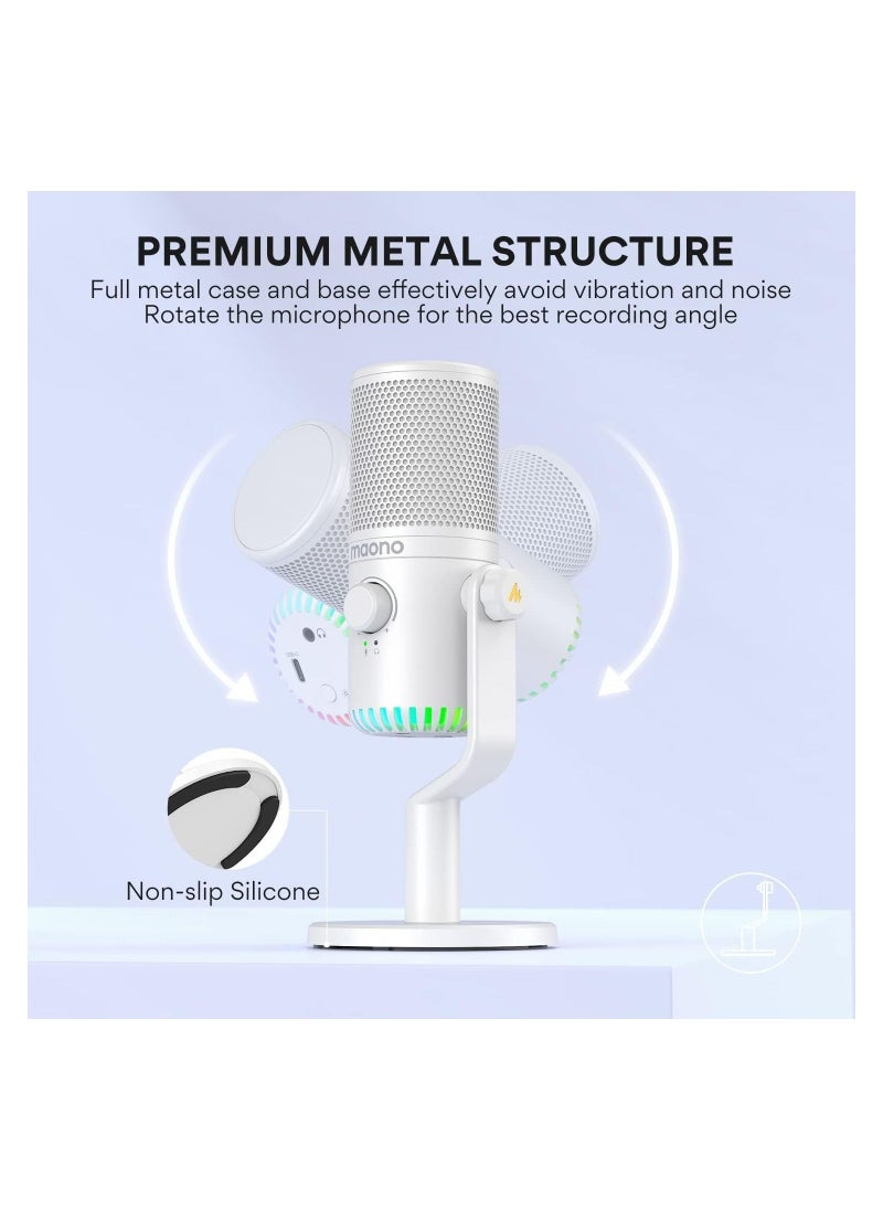 Maono - MAONO USB Gaming Microphone for PC, Programmable Condenser Mic with RGB Light, Mute, Gain, Monitoring, Volume Control for Streaming, Podcast, Twitch, YouTube, Discord, Computer, Mac, PS5, DM30 White - Image 1