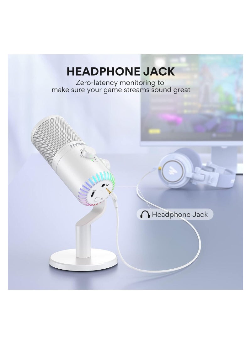 Maono - MAONO USB Gaming Microphone for PC, Programmable Condenser Mic with RGB Light, Mute, Gain, Monitoring, Volume Control for Streaming, Podcast, Twitch, YouTube, Discord, Computer, Mac, PS5, DM30 White - Image 1