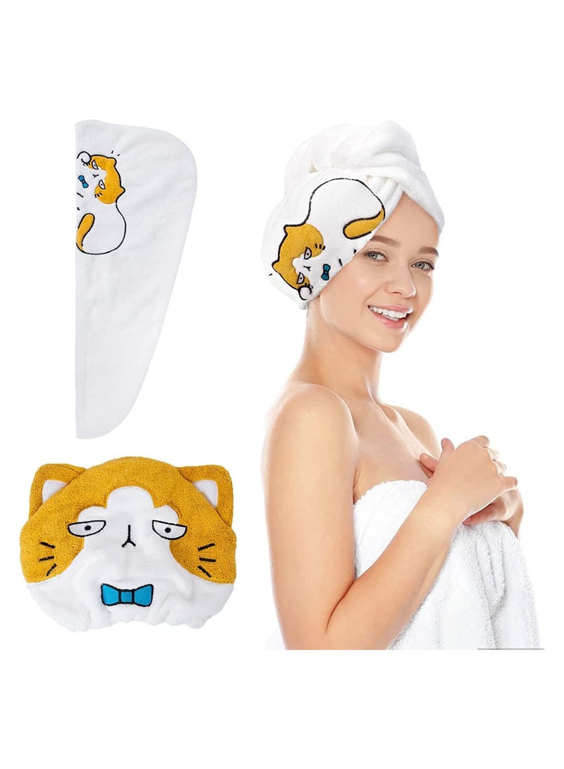 SOLARAE Microfiber Hair Towel wrap and Hair Drying Cap Set with Cute cat - Rapid Hair Drying Towel for Women and Kids Girls - Perfect Hair Care Towel for Curly Long Wet Hair and Anti frizz - Image 1