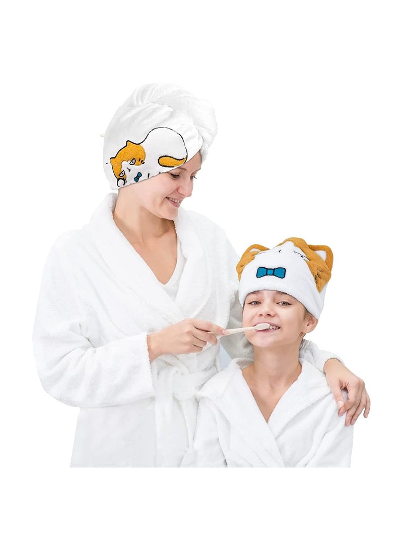 SOLARAE Microfiber Hair Towel wrap and Hair Drying Cap Set with Cute cat - Rapid Hair Drying Towel for Women and Kids Girls - Perfect Hair Care Towel for Curly Long Wet Hair and Anti frizz - Image 4