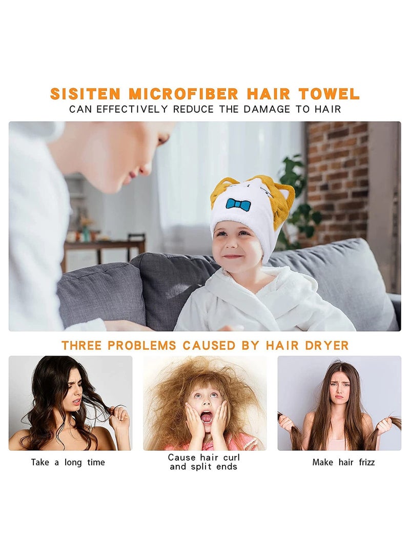 SOLARAE Microfiber Hair Towel wrap and Hair Drying Cap Set with Cute cat - Rapid Hair Drying Towel for Women and Kids Girls - Perfect Hair Care Towel for Curly Long Wet Hair and Anti frizz - Image 2