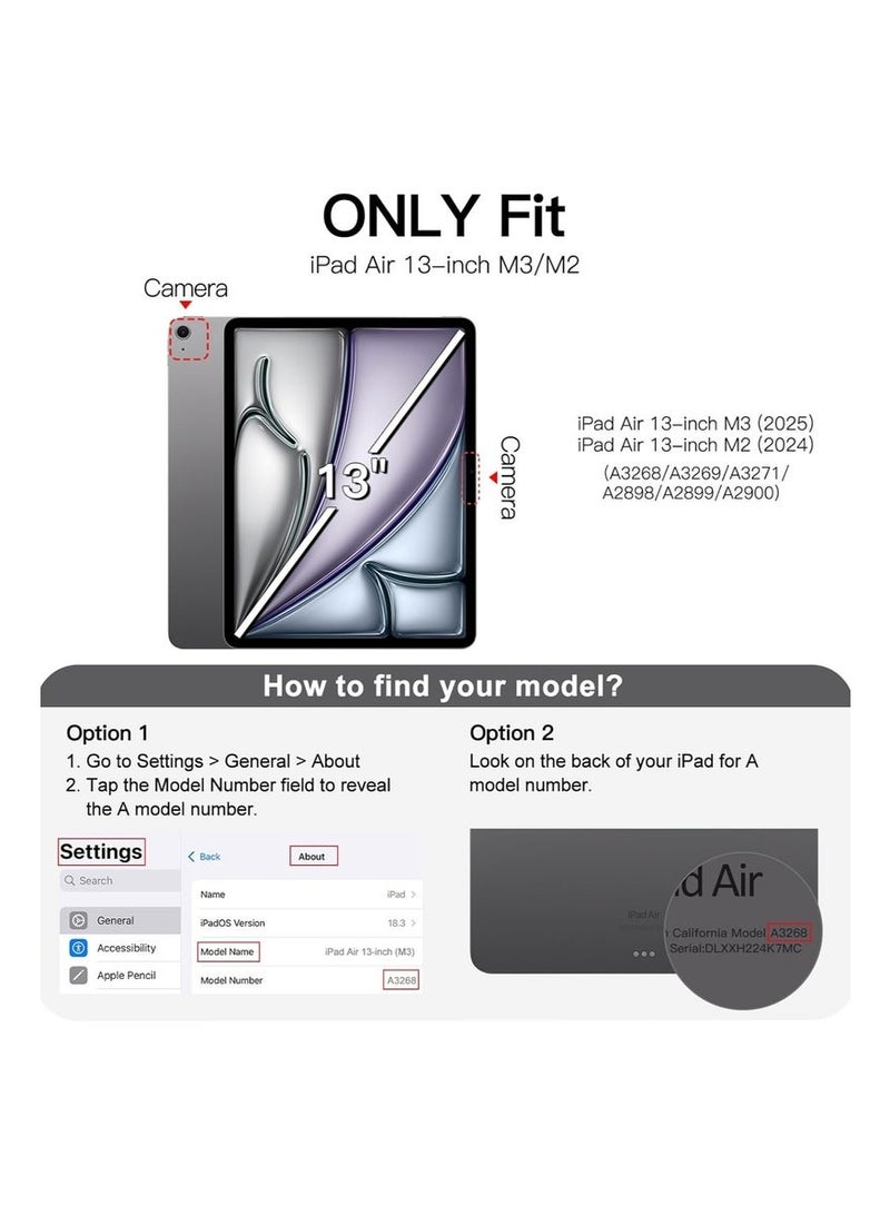 ليدين حافظة دوارة 2 في 1 لجهاز iPad Air 13 بوصة M3/M2 (2025/2024)، مع حامل قلم، وحامل واقٍ يدور 360 درجة، وغطاء خلفي شفاف، وخاصية الإيقاظ/السكون التلقائي مع زجاج مقسّى - Image 2