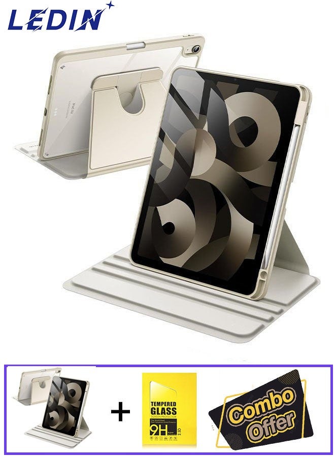 ليدين حافظة دوارة 2 في 1 لجهاز iPad Air 13 بوصة M3/M2 (2025/2024)، مع حامل قلم، وحامل واقٍ يدور 360 درجة، وغطاء خلفي شفاف، وخاصية الإيقاظ/السكون التلقائي مع زجاج مقسّى - Image 1