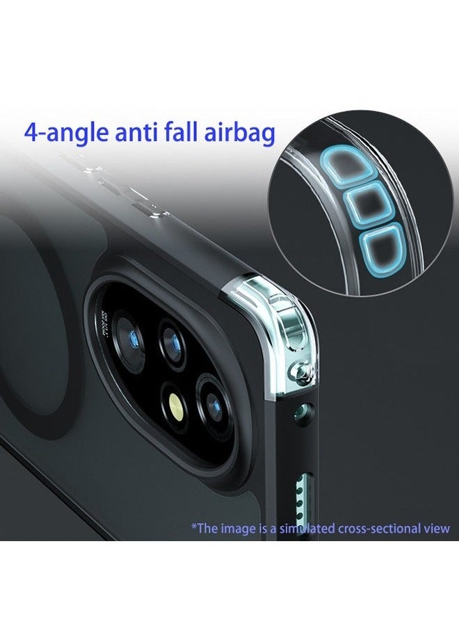 Magnetic Case for Honor 200 5G, Anti-Fingerprints, Anti-Fall Drop Protection, Frosted Armor Back Cover Airbag Shockproof TPU Bumper Matte Transparent Cover for Honor 200 5G (Black) - Image 3