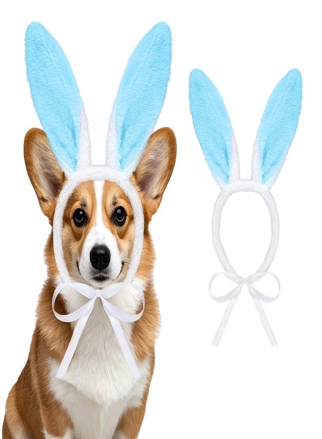 SUMERSHA Easter Dog Bunny Ears Headband Plush Rabbit Ear Headband for Pet Holiday Party Funny Costume Accessories (White-Blue) - Image 1