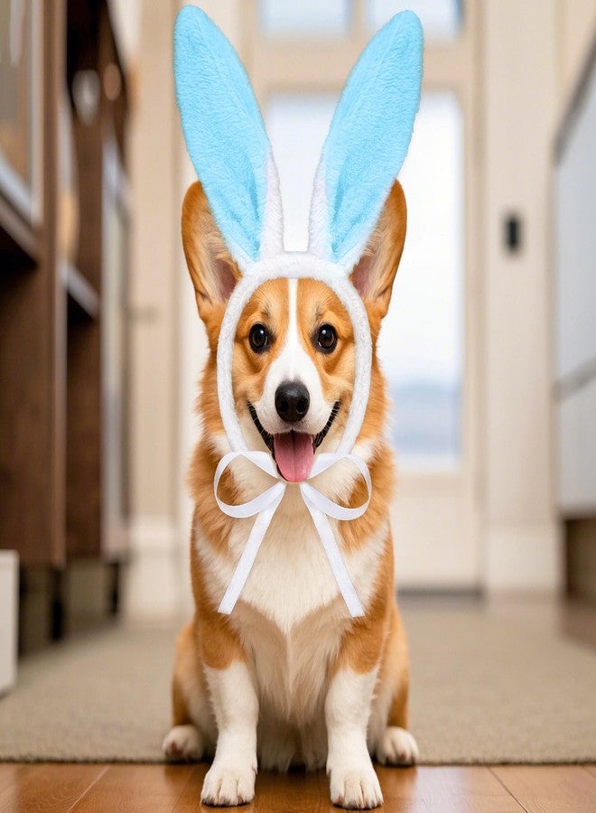 SUMERSHA Easter Dog Bunny Ears Headband Plush Rabbit Ear Headband for Pet Holiday Party Funny Costume Accessories (White-Blue) - Image 5