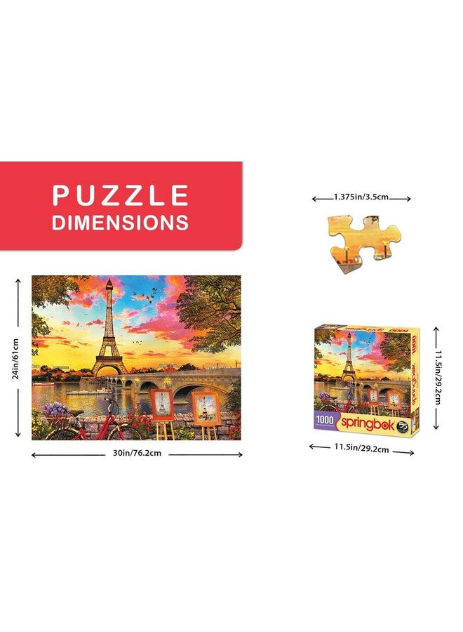 سبرينغبوك ألغاز - غروب الشمس في باريس - ألغاز الصور المقطوعة المكونة من 1000 قطعة - ألغاز كبيرة مقاس 30 بوصة × 24 بوصة - صنع في الولايات المتحدة الأمريكية - قطع متشابكة مقطوعة بشكل فريد - Image 1