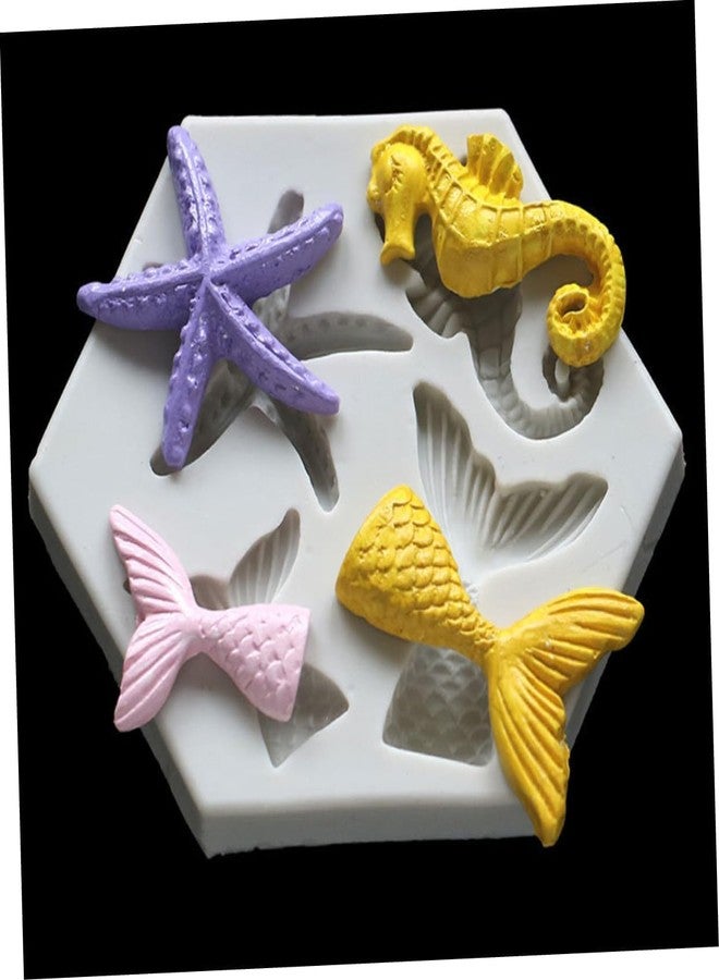 iKalaa® Mermaid Silicone Mould Tail Starfish Seahorse Fondant Silicone Seaworld Mold Marine Animal Seahorse Candle Decoration Mold Chocolate Baking Mould DIY Cake Decoration - Image 4