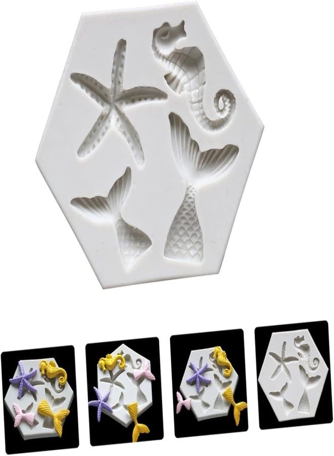 iKalaa® Mermaid Silicone Mould Tail Starfish Seahorse Fondant Silicone Seaworld Mold Marine Animal Seahorse Candle Decoration Mold Chocolate Baking Mould DIY Cake Decoration - Image 1