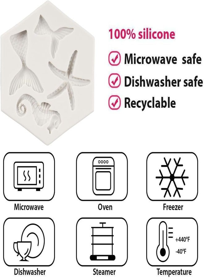 iKalaa® Mermaid Silicone Mould Tail Starfish Seahorse Fondant Silicone Seaworld Mold Marine Animal Seahorse Candle Decoration Mold Chocolate Baking Mould DIY Cake Decoration - Image 5