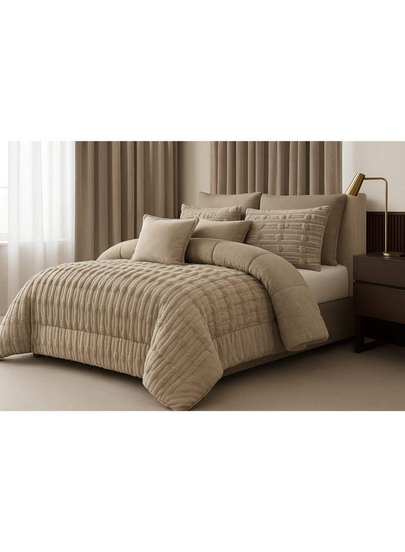 مينجلي مفرش شتوي فاخر وجهين (مخمل × فرو) – طقم لحاف 8 قطع مقاس مزدوج 250×230 سم | تصميم فندقي دافئ وناعم يمنحك راحة وأناقة - Image 2