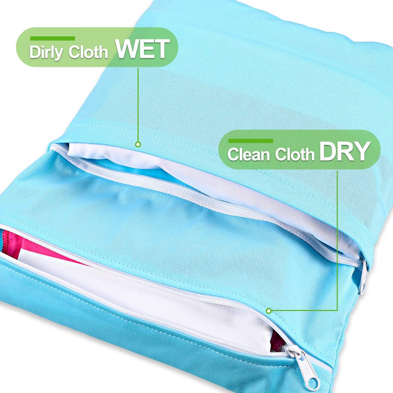Woanger 10 Pack Wet Dry Bags for Baby Cloth Diapers Waterproof Reusable Travel Bags with Two Zippered Pockets Beach Pool Pouch for Swimsuit Beach Pool Daycare Yoga Gym Dirty Wet Clothes 10 Colors - Image 3