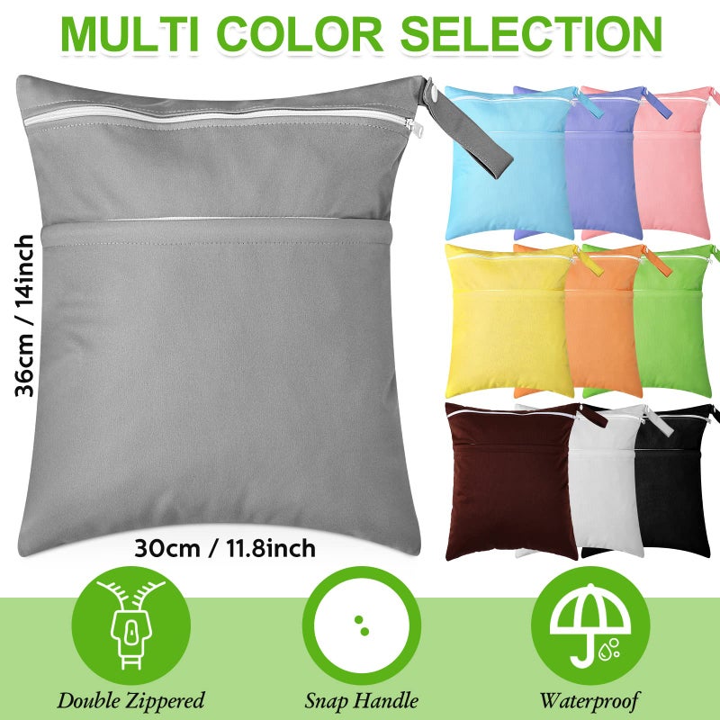 Woanger 10 Pack Wet Dry Bags for Baby Cloth Diapers Waterproof Reusable Travel Bags with Two Zippered Pockets Beach Pool Pouch for Swimsuit Beach Pool Daycare Yoga Gym Dirty Wet Clothes 10 Colors - Image 2