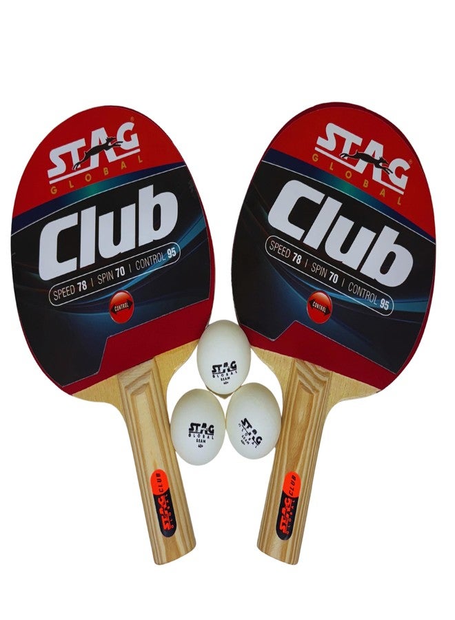 STAG GLOBAL Club Table Tennis Playset | Includes 2 TT Rackets & 3 Balls (White) | ITTF Aproved Rubber | Durable Grip & Smooth Spin | Indoor/Outdoor TT Set - Image 1