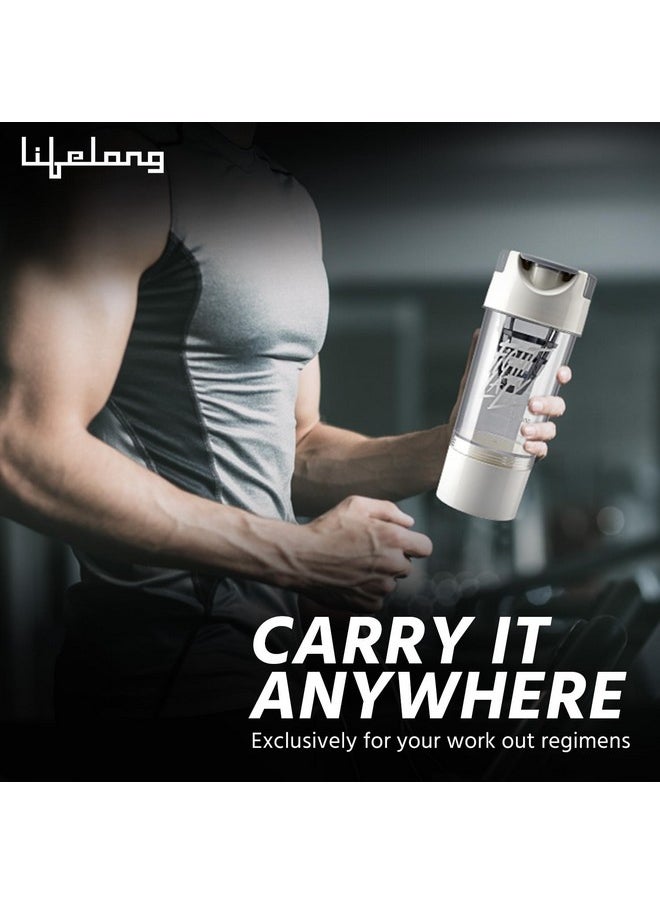 Lifelong Protein Shaker|100% Leakproof Stylish Protein Shaker Bottle With Extra Compartment|Bpa Free Sipper Bottle|Gym Bottle For Protein- 500Ml (Llshb03, White),Plastic  - Image 4
