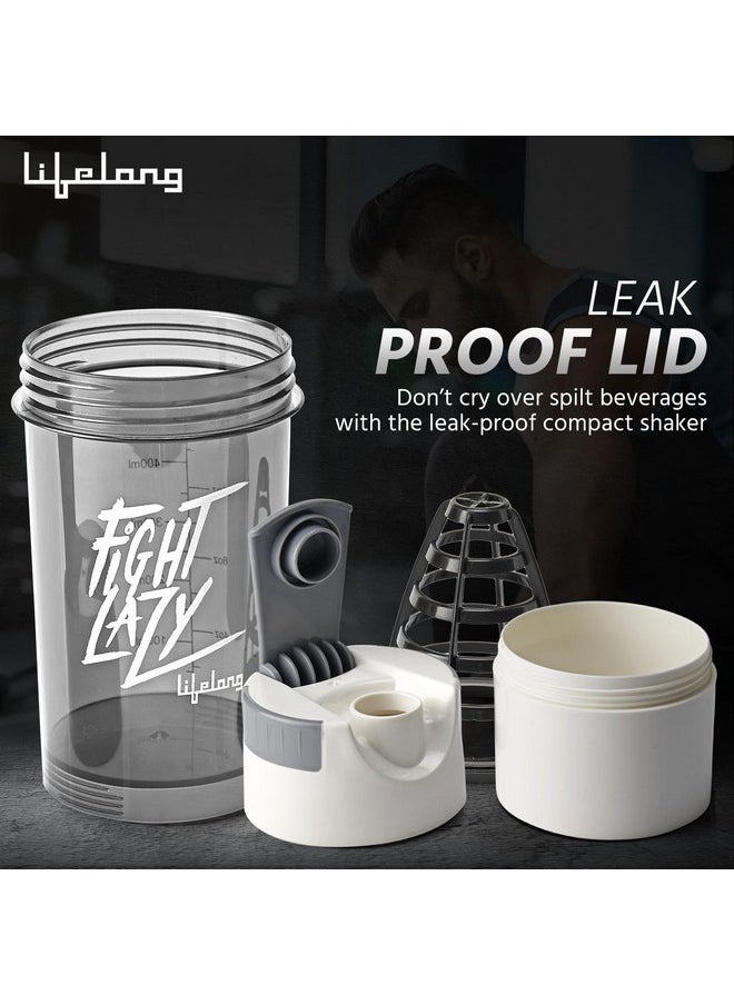Lifelong Protein Shaker|100% Leakproof Stylish Protein Shaker Bottle With Extra Compartment|Bpa Free Sipper Bottle|Gym Bottle For Protein- 500Ml (Llshb03, White),Plastic  - Image 2
