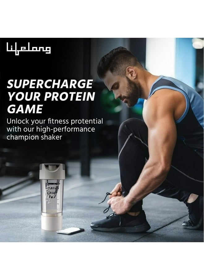 Lifelong Protein Shaker|100% Leakproof Stylish Protein Shaker Bottle With Extra Compartment|Bpa Free Sipper Bottle|Gym Bottle For Protein- 500Ml (Llshb03, White),Plastic  - Image 3