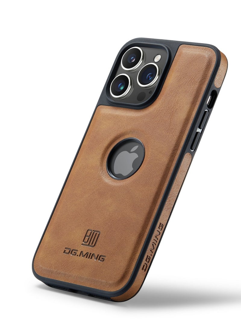 DGMING Case Cover Premium Leather Back with Logo CutOut Shockproof Compatible with Iphone 14 Pro Max (Brown) - Image 1