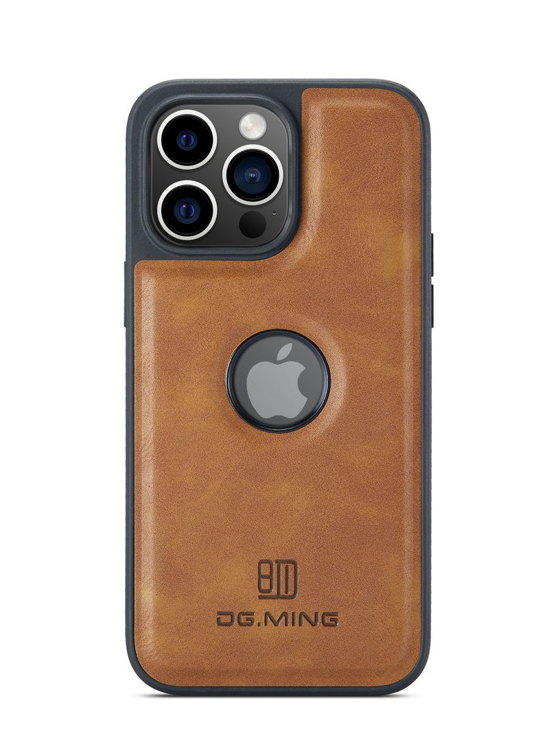 DGMING Case Cover Premium Leather Back with Logo CutOut Shockproof Compatible with Iphone 14 Pro Max (Brown) - Image 2