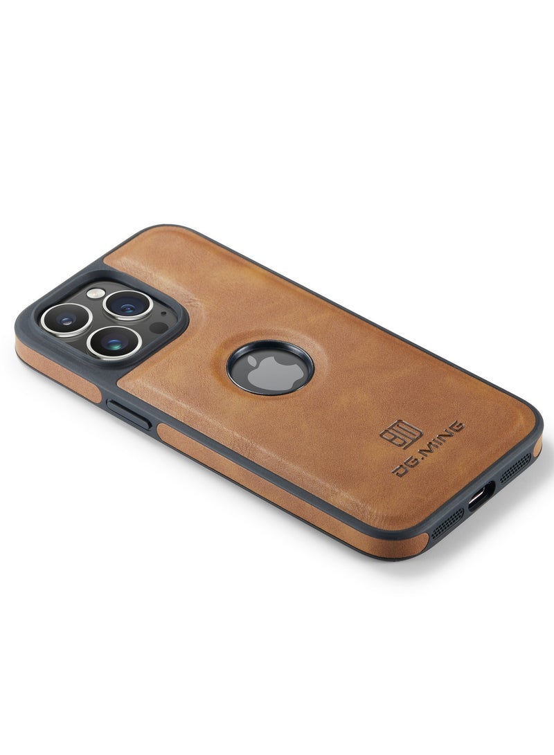 DGMING Case Cover Premium Leather Back with Logo CutOut Shockproof Compatible with Iphone 14 Pro Max (Brown) - Image 3