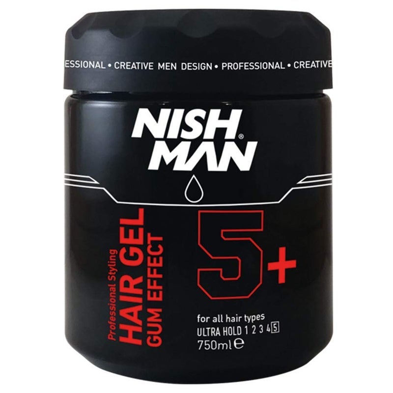 Nishman Hair Styling Gel 5+ Gum Effect – Ultra Strong Hold Gel for Men with Lasting Shine, 750 ml - Image 2