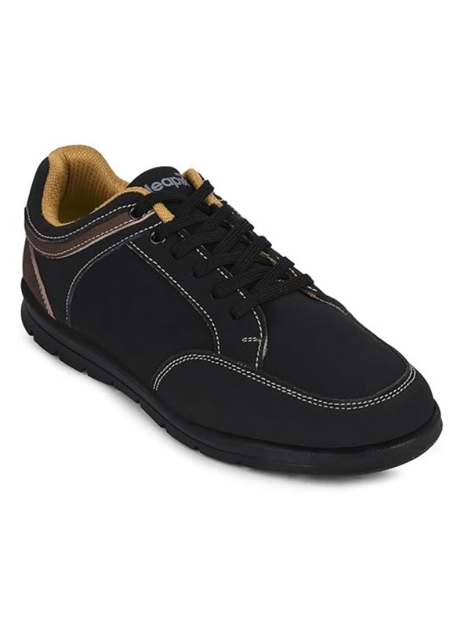 Liberty Leap7x FRINKS-1E Casual Lacing Sneakers for Men - Black | Suitable for Travel, College, Office | Comfortable Lace-Up Casual Shoes | Lightweight Stylish Fashion Footwear for Gents - Image 1