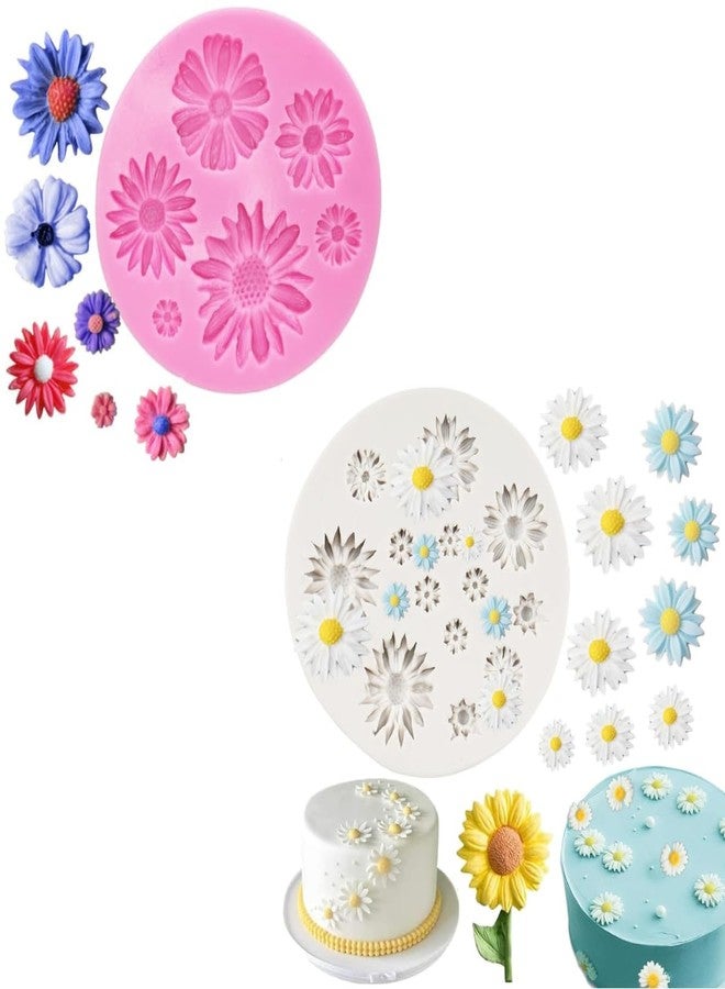 Skytail 2pc Sunflower Daisy Silicone Molds for Fondant Chocolate Candy Cake Decoration Cupcake Topper Gummy Jelly Cookie Sugarpaste Clay Soap Candle Resin Molds - Image 1