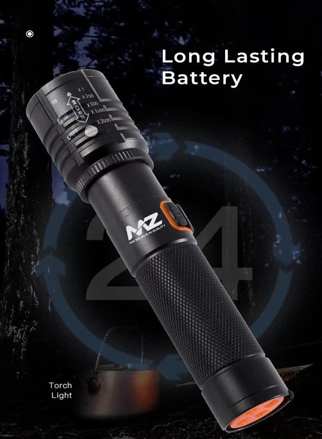 ام زد مصباح يدوي معدني MZ 035 (قابل للتكبير) بأربعة أوضاع إضاءة، مزود بإضاءة LED فائقة السطوع من نوع Cree T6 - Image 5