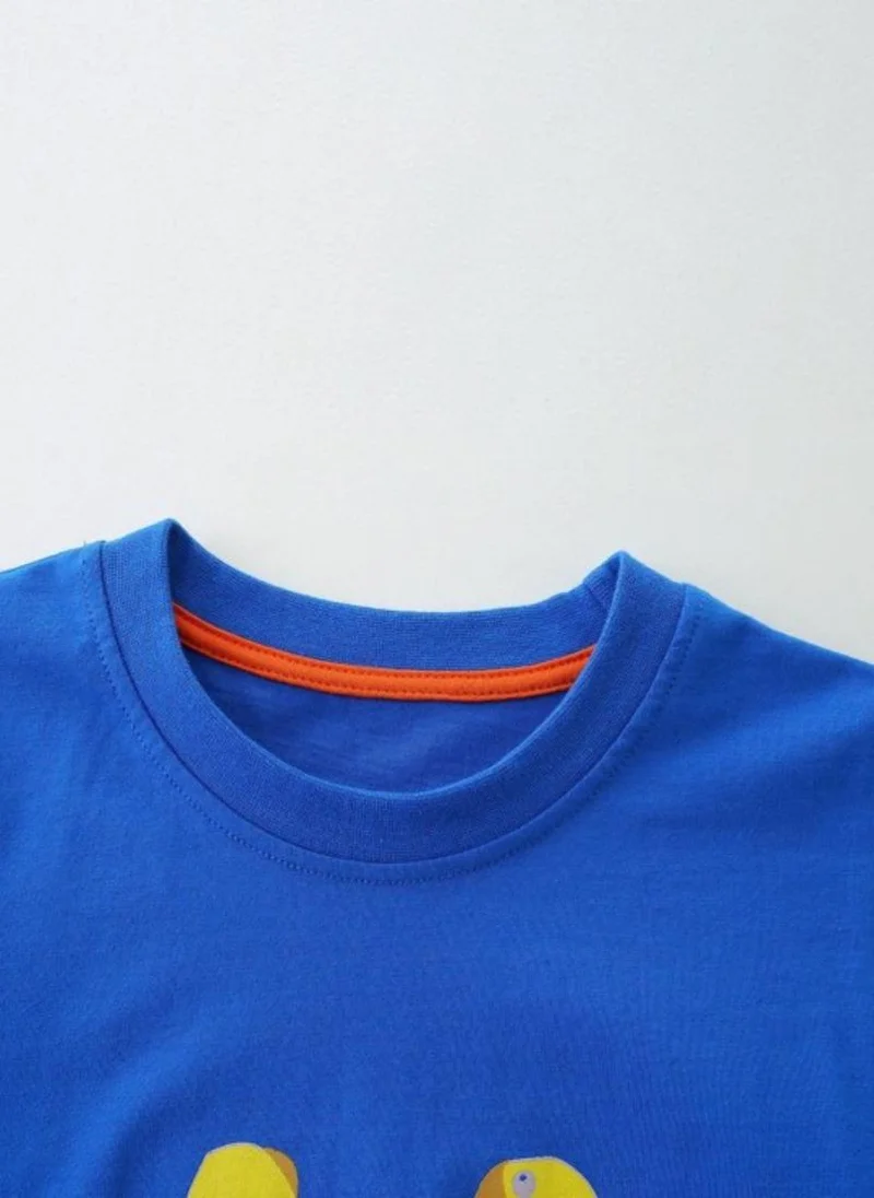 YUNIQEE Blue Graphic Printed Round Neck T-shirt