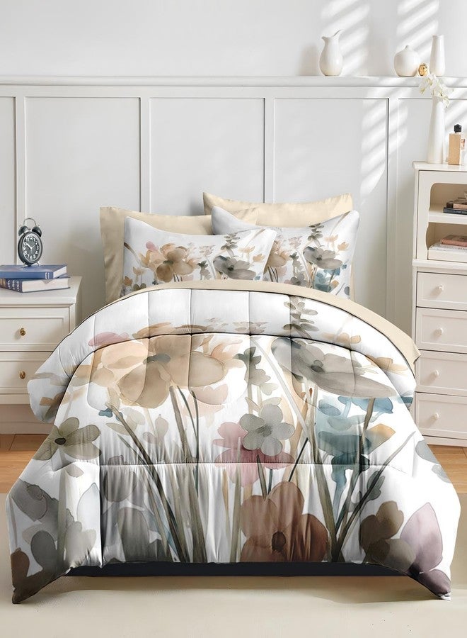 Nesker Comforter Set Queen Size, Boho Watercolor Floral 7 Pcs Bedding for Kids and Adults, Farmhouse Ink Muted Blooms Bed Sheet Sets with Fitted Sheet 2 Pillowcases & 2 Shams - Image 3