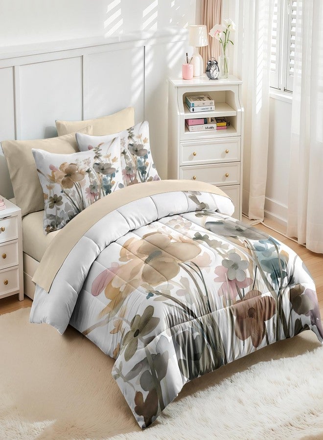 Nesker Comforter Set Queen Size, Boho Watercolor Floral 7 Pcs Bedding for Kids and Adults, Farmhouse Ink Muted Blooms Bed Sheet Sets with Fitted Sheet 2 Pillowcases & 2 Shams - Image 2