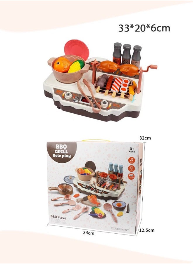 Barbecue Stove Toys, Kids BBQ Grill Playset, Kitchen Toy Set with Pretend Smoke and Sound Light, Indoor Outdoor Cooking Toy Christmas Birthday Princess Gift, 36PCS