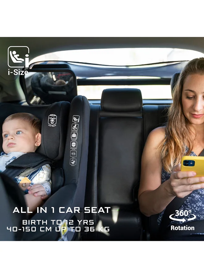 neobreez I-VILO 360° Rotatable ISOFIX All-in-1 Convertible Baby Toddler Kids Child Car Seat, I-Size ECER129,  Recline&Adjustable, Side Impact Protection, Memory Foam 0-12Yrs, 0-36Kg, Group 0+/1/2/3, 5 Point Harness