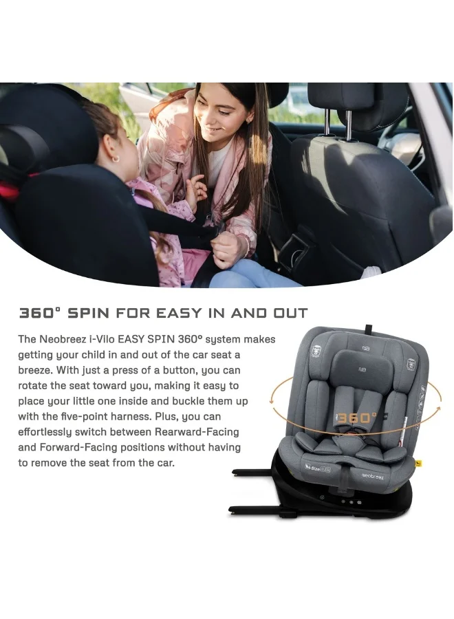 neobreez I-VILO 360° Rotatable ISOFIX All-in-1 Convertible Baby Toddler Kids Child Car Seat, I-Size ECER129,  Recline&Adjustable, Side Impact Protection, Memory Foam 0-12Yrs, 0-36Kg, Group 0+/1/2/3, 5 Point Harness