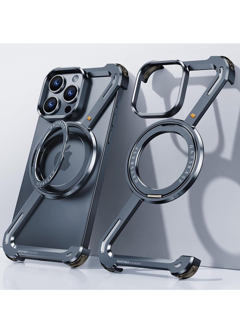FOCUS New Metal Magsafe Stand case for iPhone 15 Pro Max Metal Armor Removable Z Type Rimless Metal Case  - Image 1