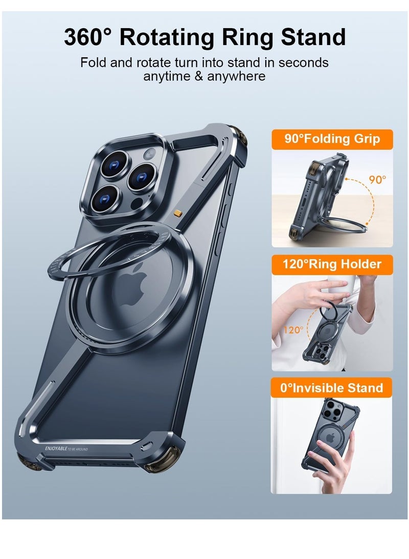 FOCUS New Metal Magsafe Stand case for iPhone 15 Pro Max Metal Armor Removable Z Type Rimless Metal Case  - Image 2