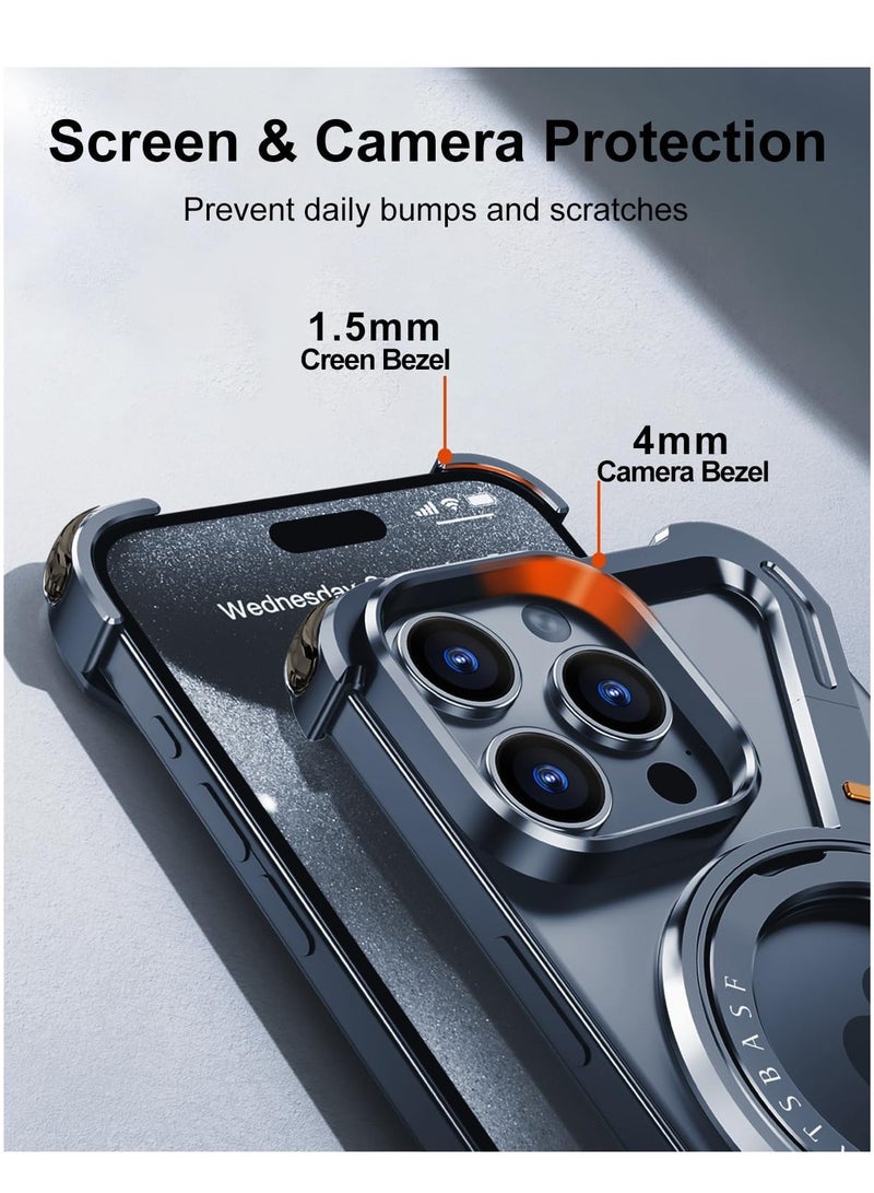 FOCUS New Metal Magsafe Stand case for iPhone 15 Pro Max Metal Armor Removable Z Type Rimless Metal Case  - Image 4