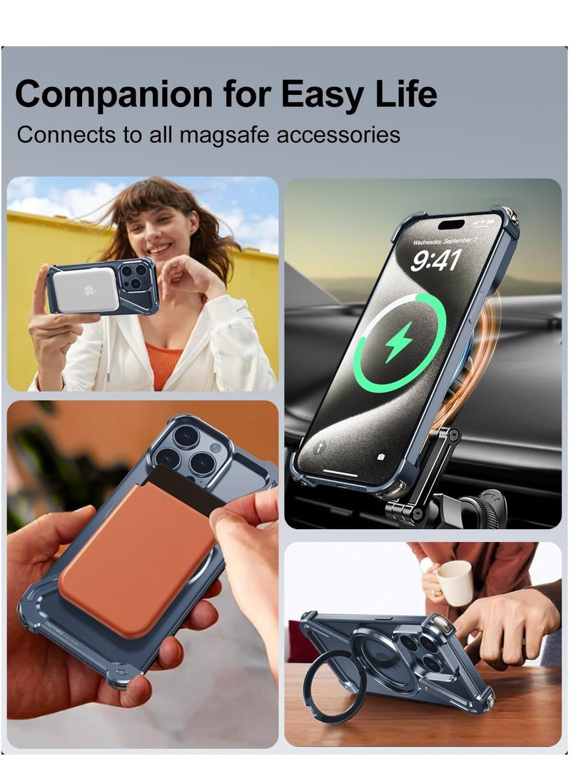 FOCUS New Metal Magsafe Stand case for iPhone 15 Pro Max Metal Armor Removable Z Type Rimless Metal Case  - Image 5